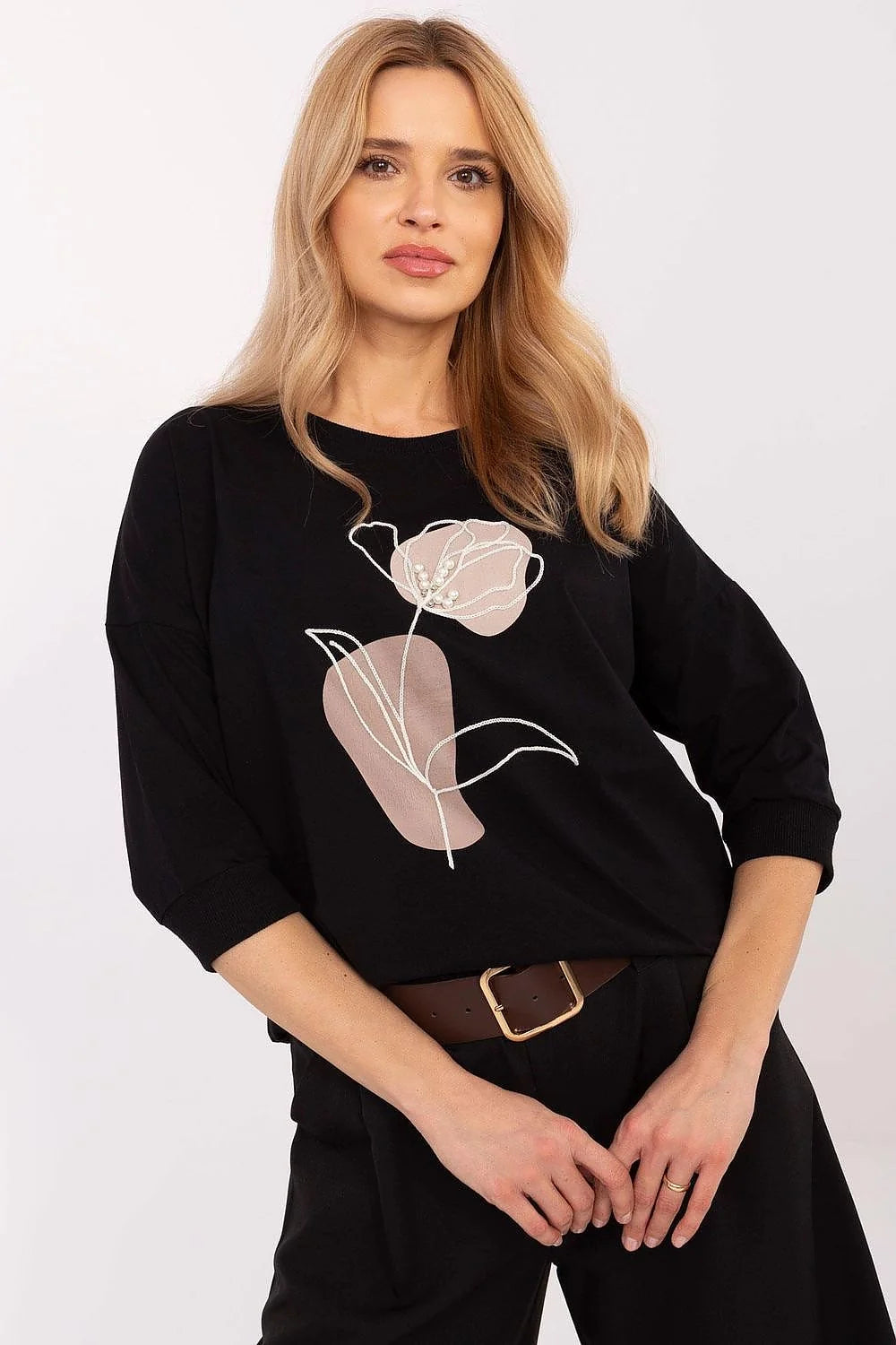 Chemisier Relevance Femme Chemisier Casual Élégance Imprimé Floral Coton Élasthanne Manches 3/4 Noir Blanc Rose Pâle