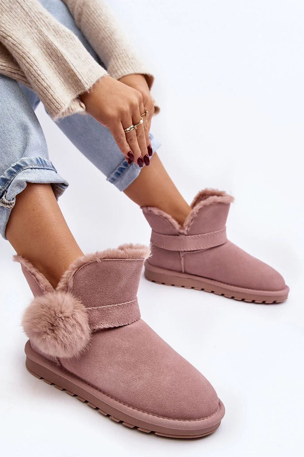 Bottes de neige pour femmes en daim rose Step in Style fourrure plateforme confort moderne coupe mi-hauteur