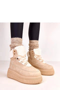 bottines montantes femme hiver suédine beige doublé fausse fourrure lacets fermeture éclair latérale plateforme semelle crantée caoutchouc adhérence confort urbain