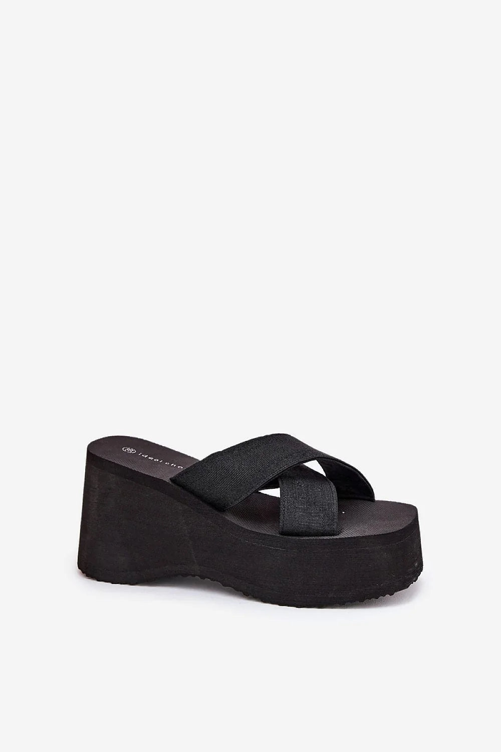Sandales compensées plateforme épaisse style décontracté sangles croisées couleur noire matériau textile femmes été vacances