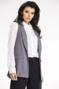 Gilet élégant pour femme avec col châle, patchs poches imitation, style professionnel, élasthanne polyester viscose, taille S M L XL