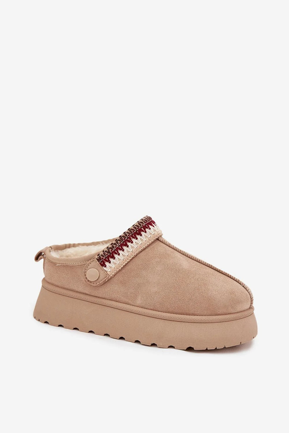 bottines neige femme suède écologique plateforme stable 4cm isolante doublure fourrure sangle amovible brodée polyvalente coupe basse semelle crantée adhérente