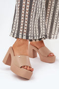 Mules à plateforme ouverte design contemporain cuir artificiel nude talon épais 10cm femme sandales été occasionnels
