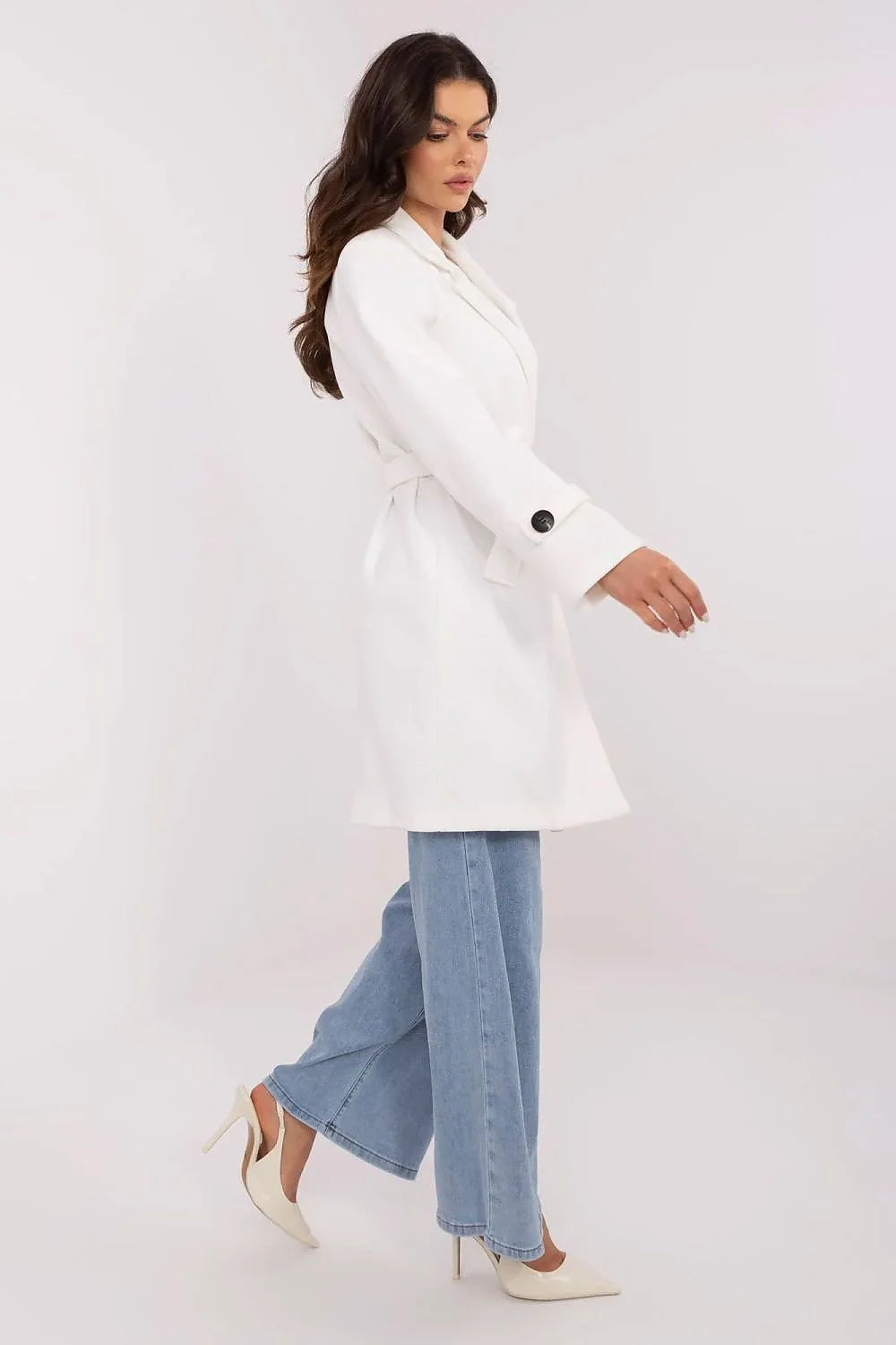 Manteau féminin élégant en trench classique à rayures fines épaulettes longueur genoux double boutonnage polyester doublé automne hiver printemps