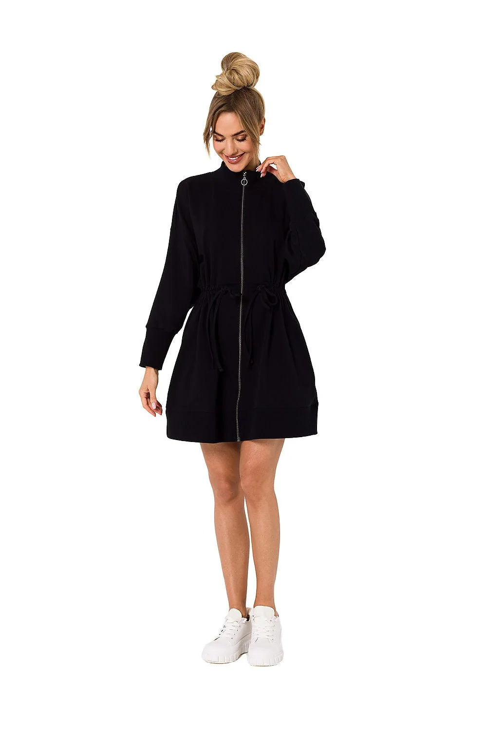 robe veston moderne décontractée sportive coupe fluide cordon taille manches longues col montant coton poches plaquées fermeture éclair vert vif