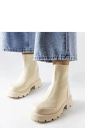 bottines chaussette crème maille extensible montante côtelée bout arrondi empiècements effet cuir semelle plateforme épaisse crantée talon bloc bas confortables