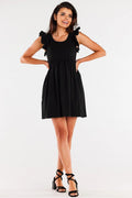Robe de jour Infinite You mini été empire waist épaules volants coton noir femme taille ajustable occasionnels