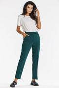 ensemble Awama femme haut col rond manches courtes pantalon cigarette taille haute vert émeraude crêpe fluide fuselé