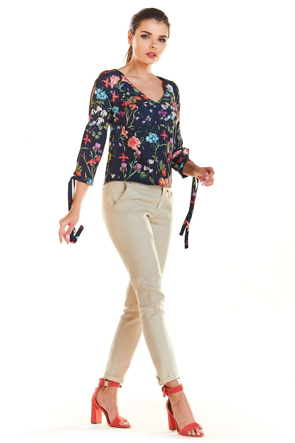Chemisier en coton floral élégant sophistiqué pour femmes modernes bureau soirées manches décoratives silhouette sublime
