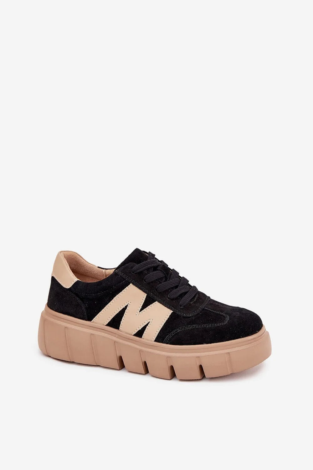 Vinceza sneakers femme suède noir empiècements beige plateforme crantée gomme épaisse chunky lacets bouts arrondis confort légèreté