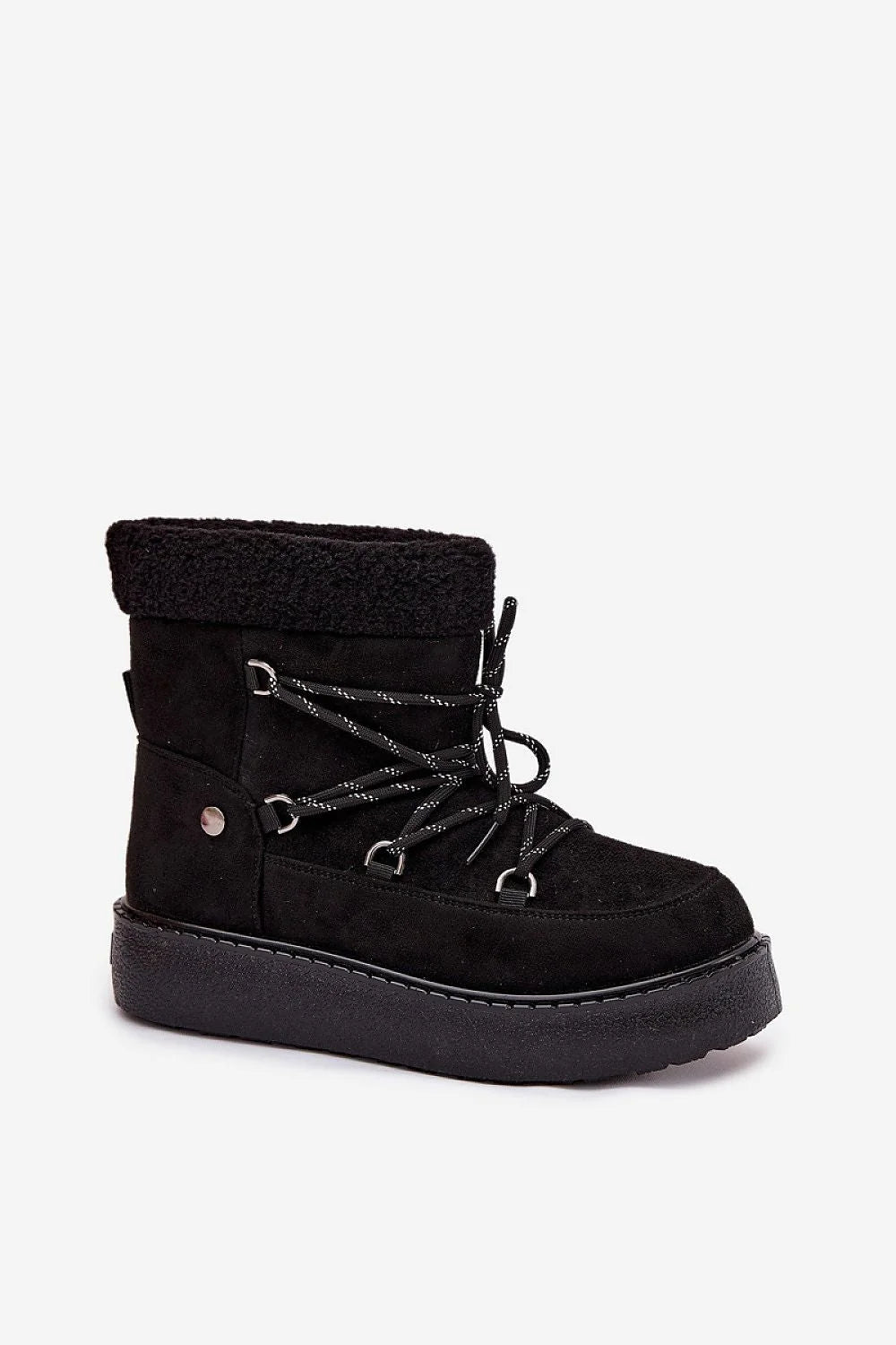 bottines hiver femme suédine écologique noir sherpa apparent doublure chaude plateforme caoutchouc crantée antidérapante lacets réglables maintien isolante randonnée urbaine