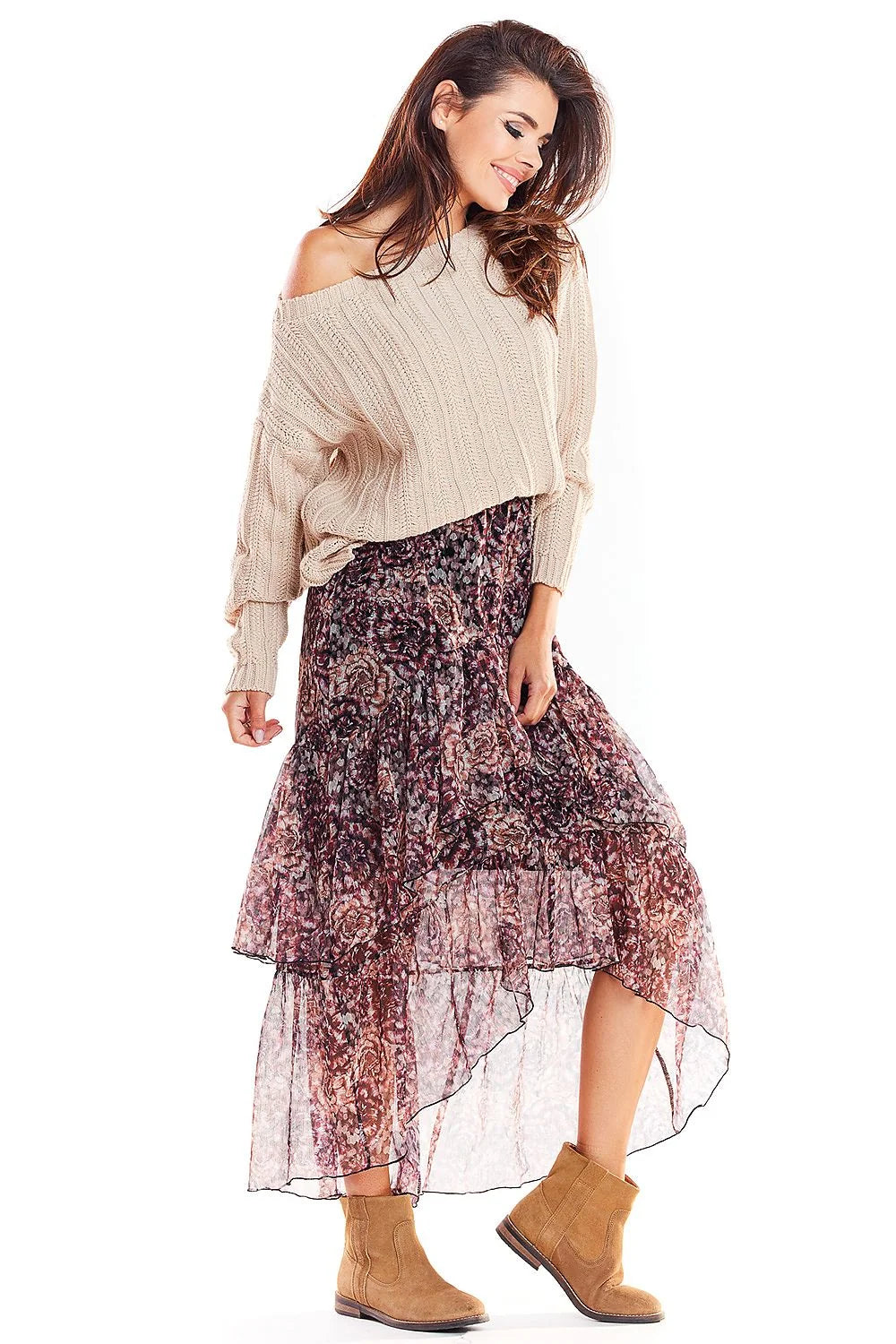 Jupe maxi en mousseline de soie imprimée florale asymétrique élégante femme confortable chic moderne
