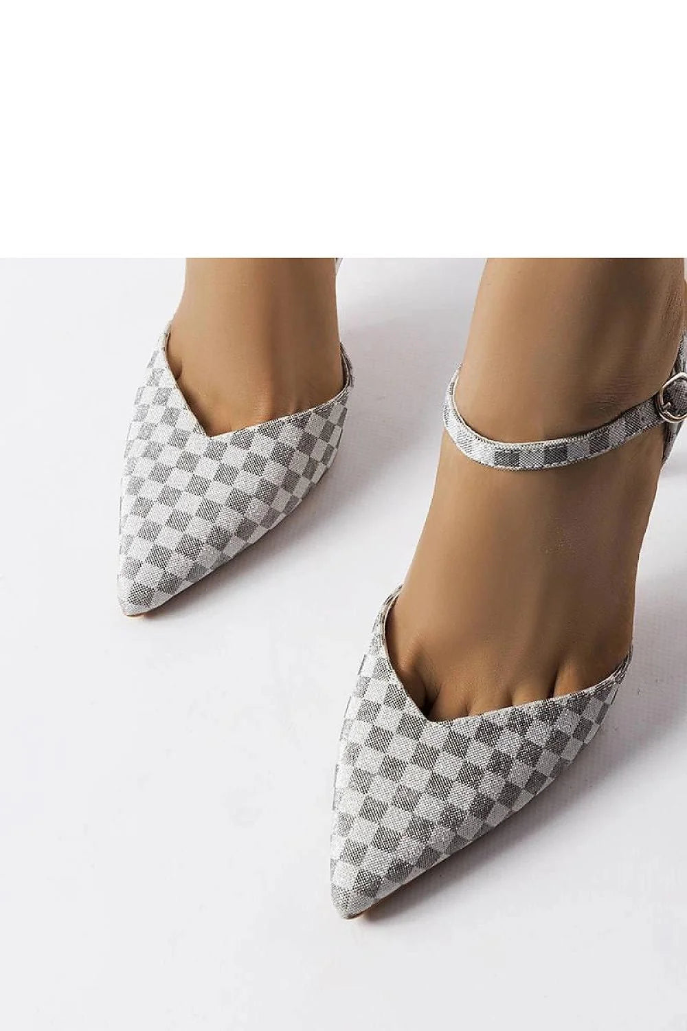 Escarpins à talons aiguilles femmes design élégant motif damier argenté matériaux de qualité talon 16 cm