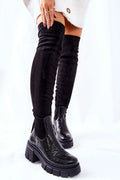 Bottes cuissardes design moderne audacieux cuir naturel suédé motif croco semelle épaisse femme automne hiver