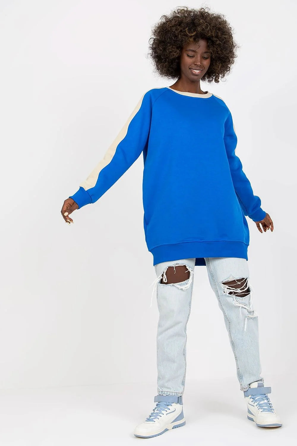 Sweatshirt Rue Paris pour femmes moderne casual color-block manches longues coton élasthanne slim fit