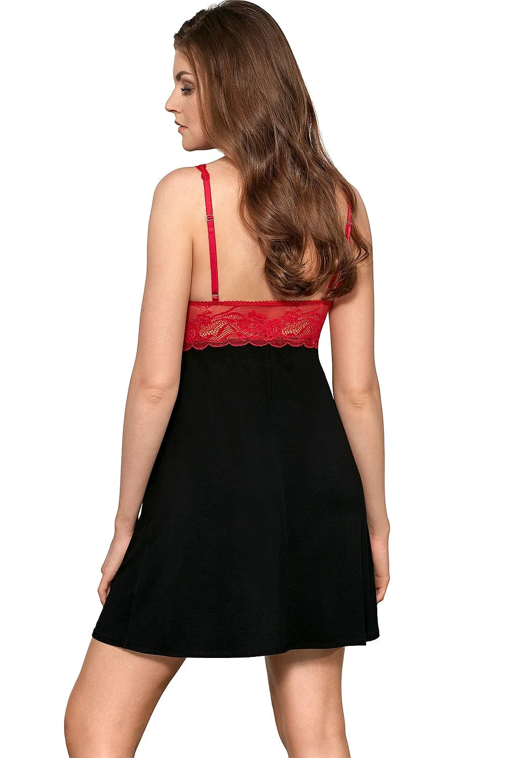 Nuisette femme en dentelle rouge et noire, élégante et romantique, lingerie sexy confortable