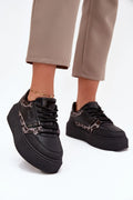 baskets femme plateforme noires cuir synthétique imprimé léopard perforé lacets col rembourré maintien confort semelle épaisse silhouette affinée