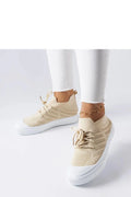 Baskets pour femmes design moderne maille respirante couleur beige semelle caoutchouc blanche lacets assortis confortable ajustement personnalisé