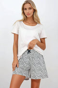 Pyjama femme élégant confortable tissu respirant style moderne Nuit Été 2 pièces blanc imprimé noir