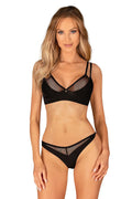 Ensemble sexy Obsessive en maille et tissu opaque, noir, sans armatures, soutien-gorge dos, culotte échancrée, lingerie élégante et confortable pour femme