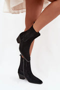 bottines femme daim suédé naturel noir mi cheville western chelsea bout pointu talon cubain bas doublure fourrure fermeture zippée