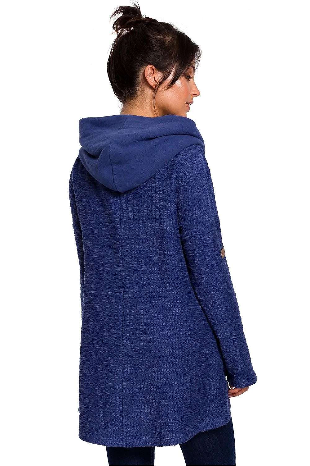 Pull asymétrique femme coton polyester bleu décontracté confortable col drapé manches longues Be Wear