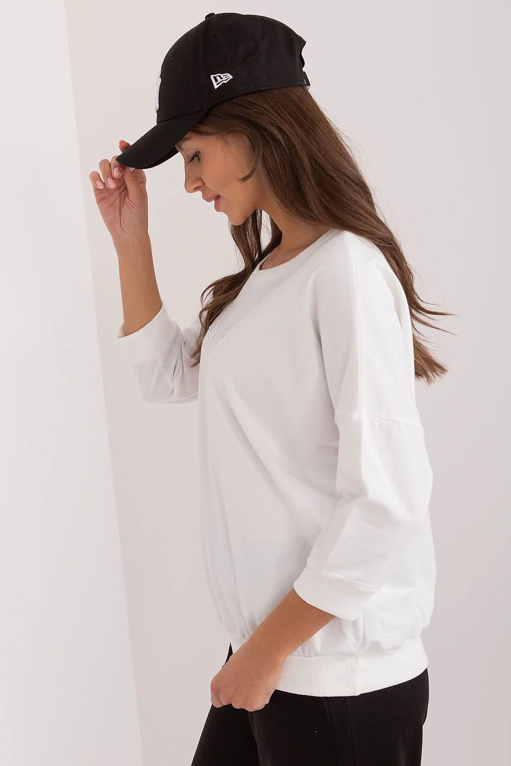 Sweatshirt femme embossé 'nice' casual moderne tissu doux coupe ample manches 3/4 femmes