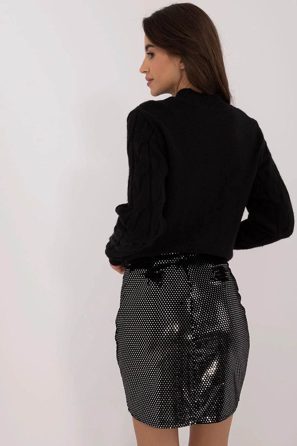 Jupe courte Badu noire brillante style moderne ajustée taille élasthanne polyester coton femme occasion spéciale soirée