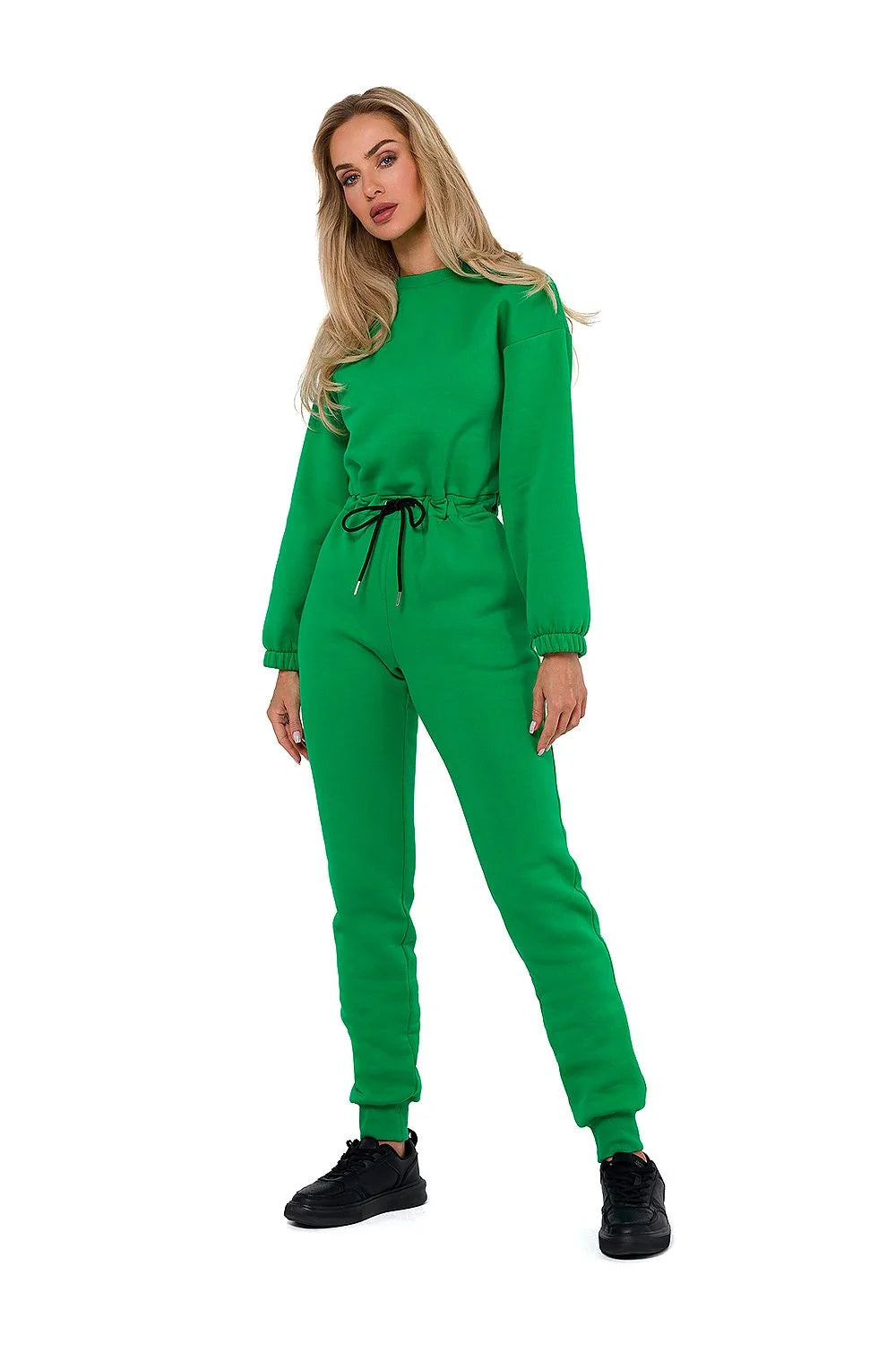 Combinaison Moe Femme Verte Moderne Décontractée Coupe Ajustée Coton Polyester Taille Élastique Cordon Métallique Manches Longues Poches Côté Conçu en Pologne