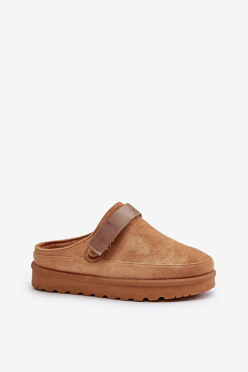 sandales femmes suédine écologique camel fourrure doublure semelle intérieure rembourrée crantée caoutchouc plateforme 4cm bride réglable mule confortable