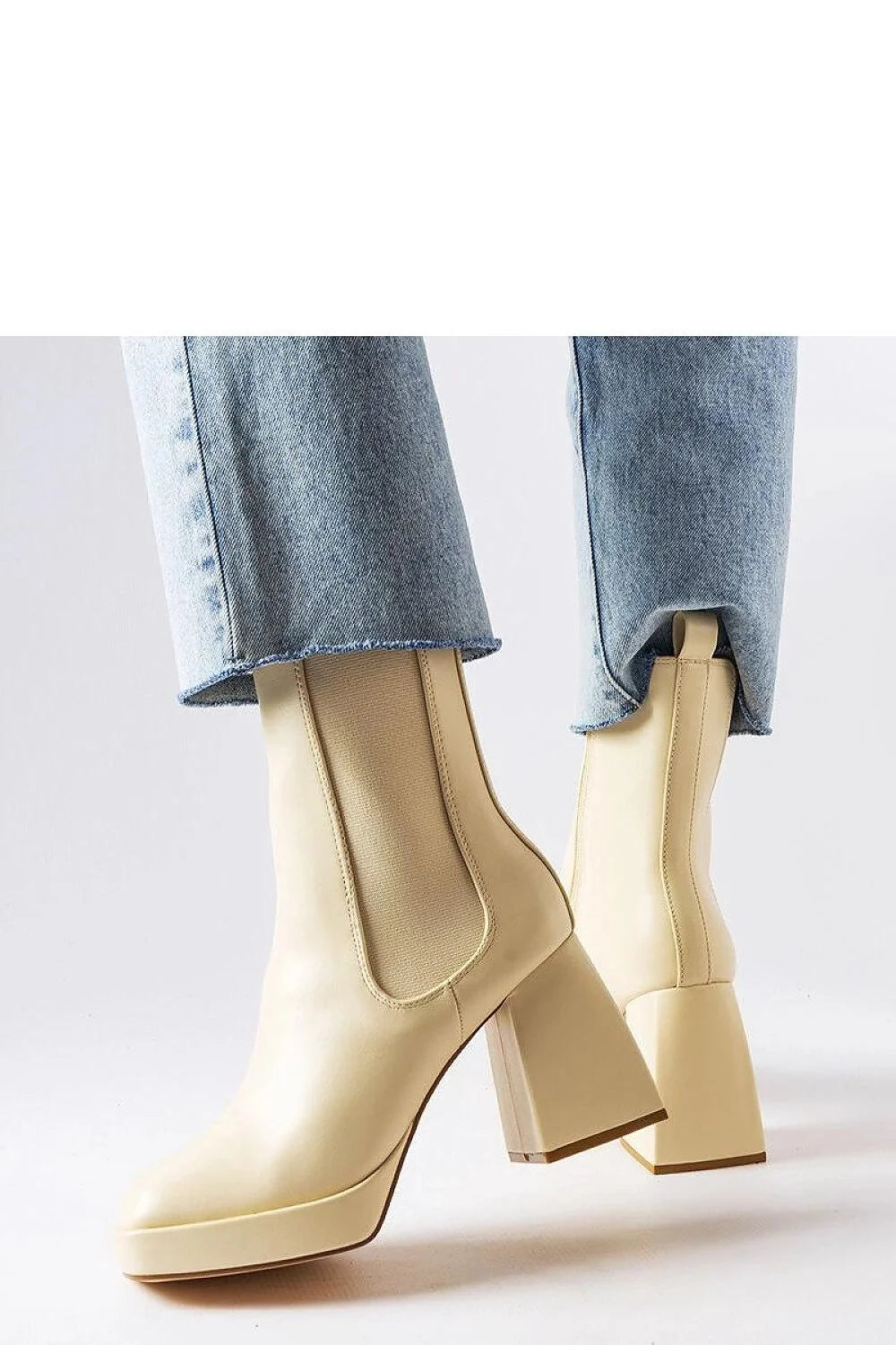 Bottes à talons massifs modernes couleur crème simili cuir femmes plateforme carrure élégante mode hiver
