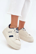 baskets femme plateforme crème cuir synthétique semelle épaisse intérieur marine bandes latérales lacets plats œillets renforcés logo BIGSTAR rétro confortable