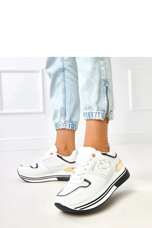 baskets compensées femme silhouette basse cuir synthétique mesh respirant blanc contrastes noirs détails dorés logo latéral semelle plateforme 5cm rayée