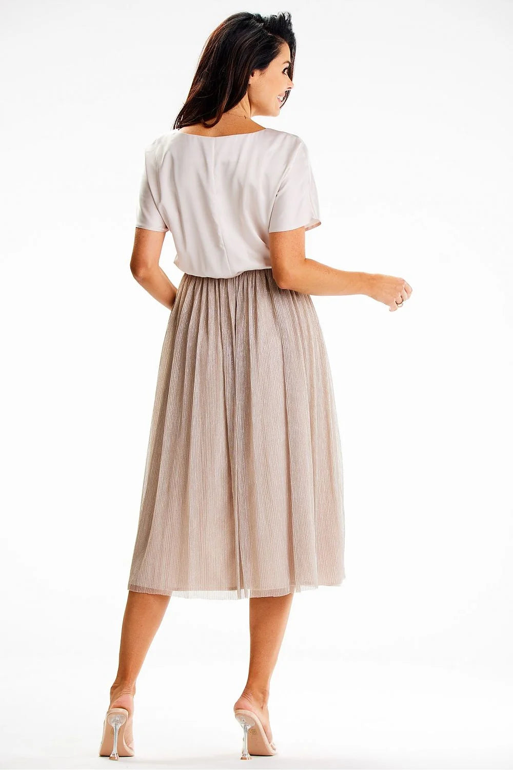 Robe de soirée élégante longueur midi coupe kimono satin maille brillante femme occasions formelles