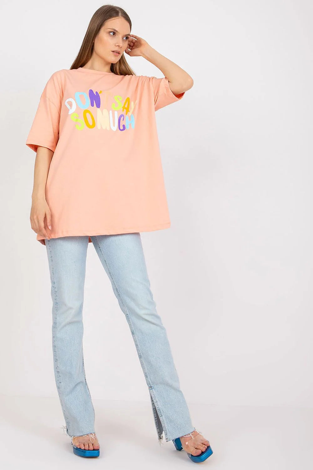 T-shirt ample pour femme coupe large imprimé multicolore décontracté manches courtes coton elasthanne universelle
