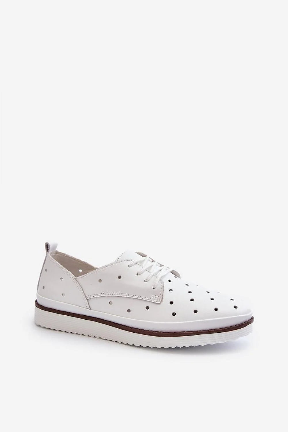 Chaussures basses femmes style derby cuir synthétique blanc perforations semelle caoutchouc occasions décontractées semi-formelles