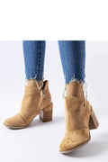 bottines Solea femme camel daim cuirzam écologique western moderne bout effilé tige échancrée talon bloc effetbois 5cm confortable élégante polyvalente