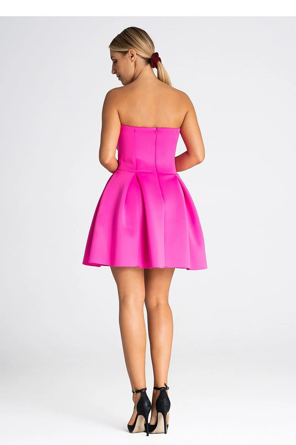 Robe de cocktail Figl courte modernité élégance rose vif polyester ajustée buste évasé plis