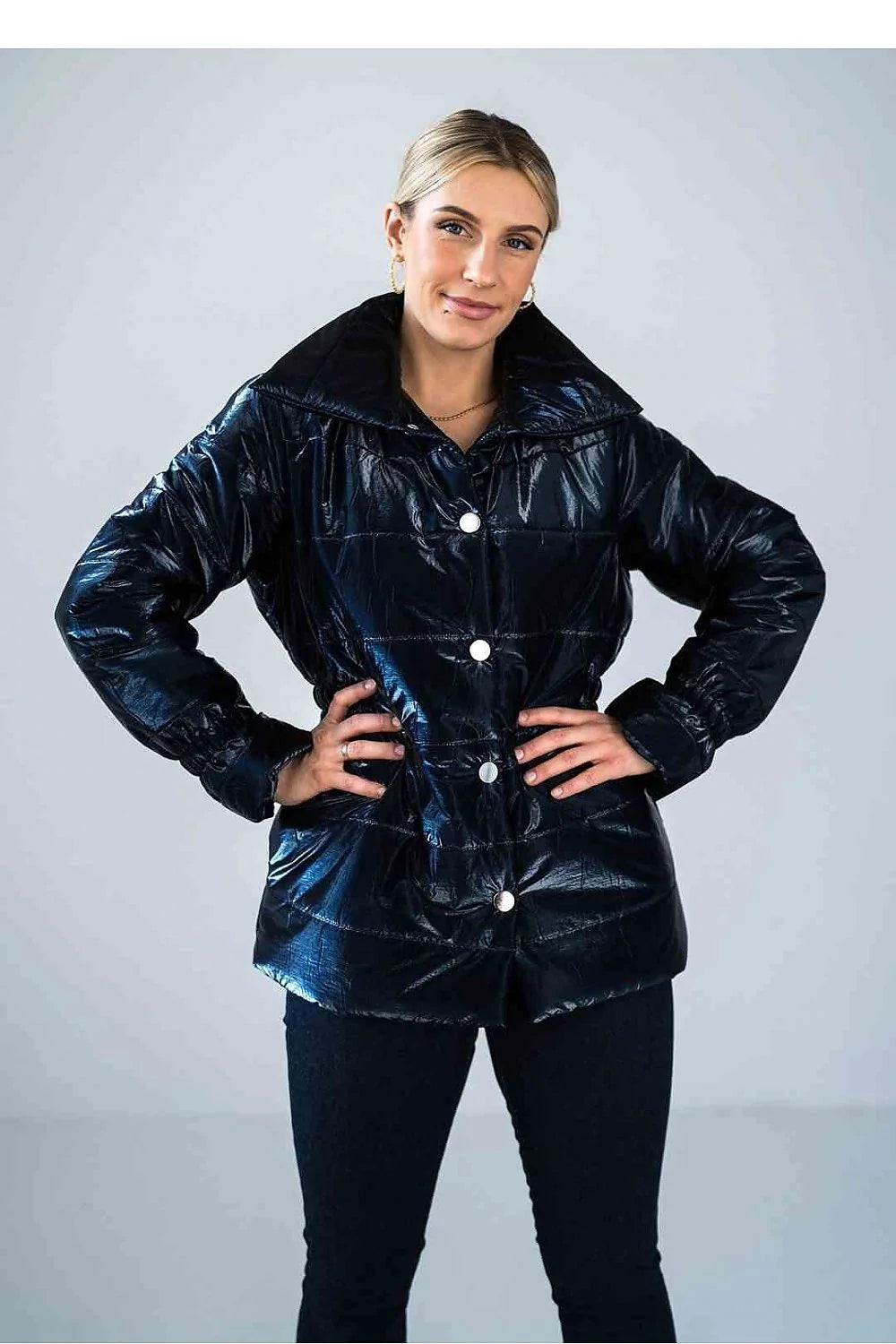 Veste matelassée brillante pour femme longueur hanche col montant style moderne polyester 100 %