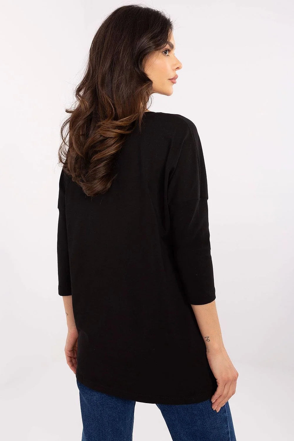 chemisier femme décontracté manches trois quarts coupe oversize ample jersey doux extensible coton élasthanne imprimé graphique bleu pastel argenté