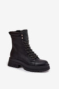 bottes trappeur femme similicuir noir montante bouclette gris lacets ronds zippée œillets métalliques semelle plateforme crantée antidérapante urbaine