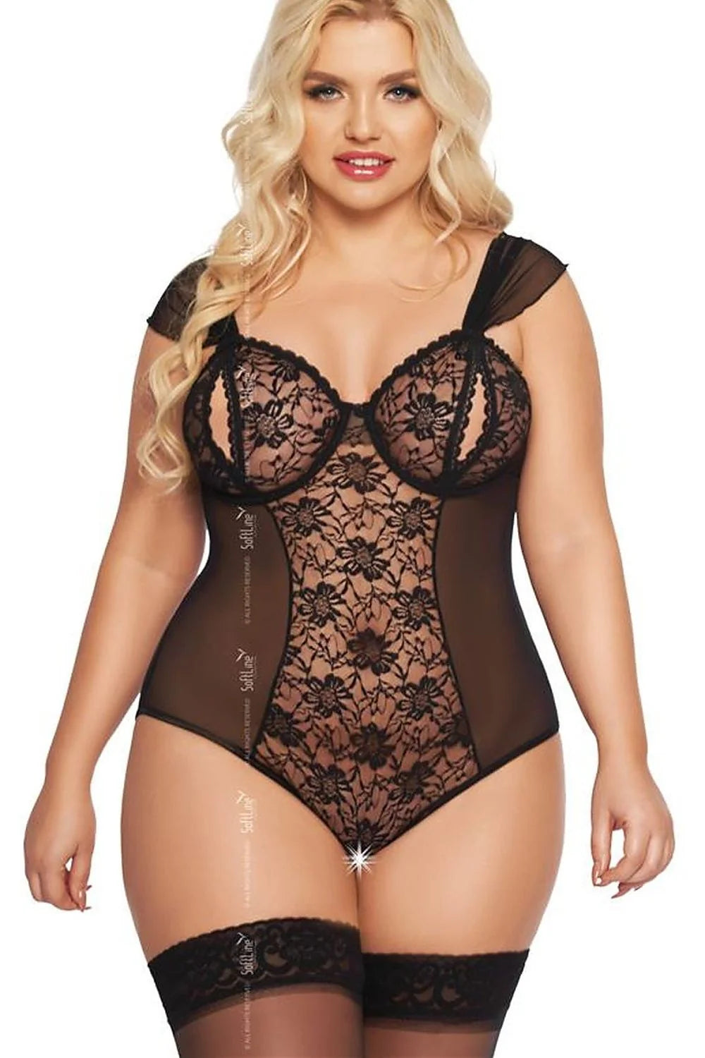Body Soft Line Collection dentelle florale noire coupe ajustée balconnet jarretelles intégrées lingerie féminine élégante sexy occasion spéciale