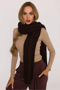 écharpe longue femme torsadée tricotée grosse maille chocolat marron foncé rectangulaire ample enveloppante douce cosy élégante chaleur acrylique nylon