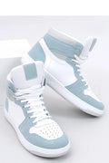 Baskets montantes Inello femmes style moderne tendance couleur bleu clair blanc similicuir perforations confort