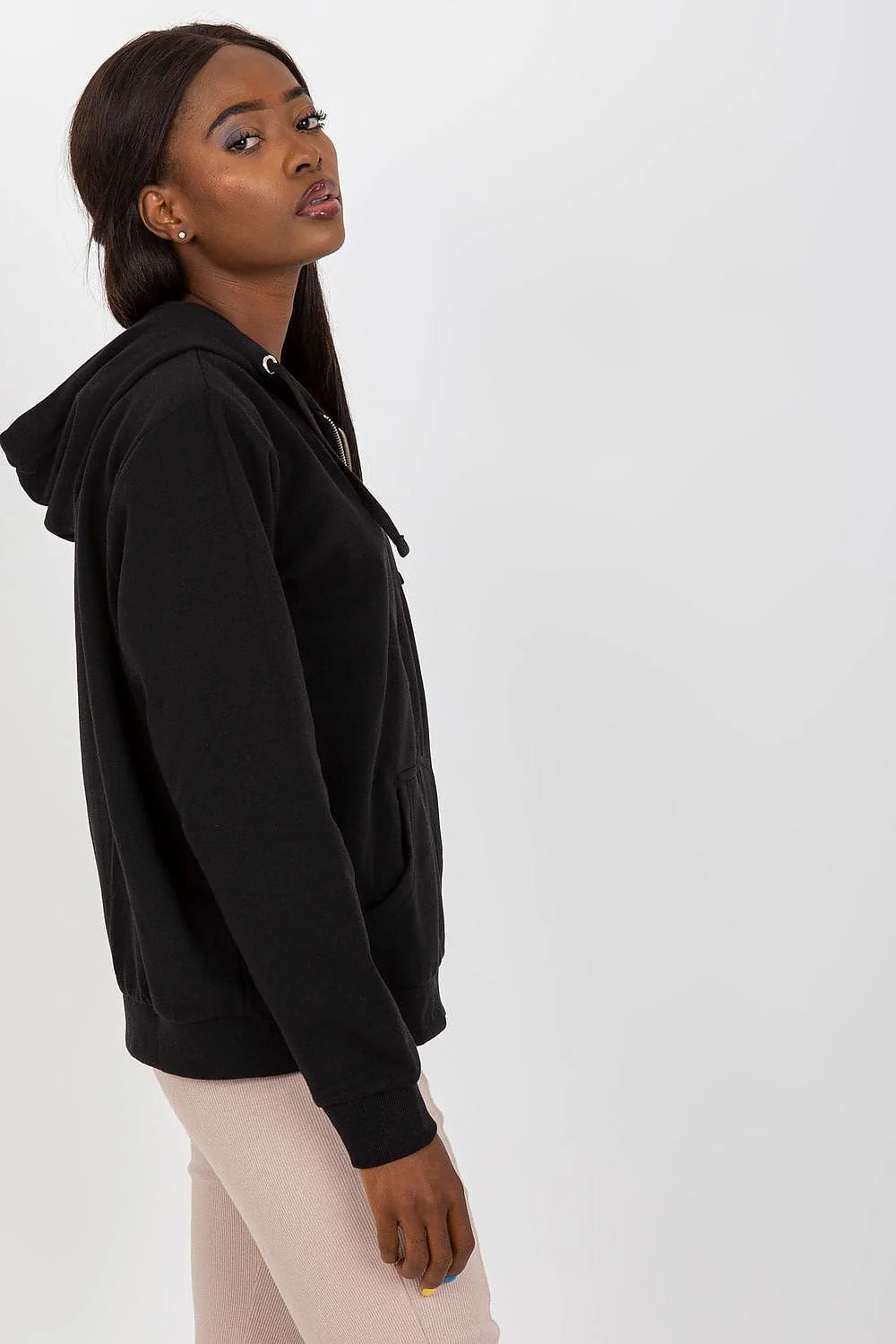 Sweatshirt femme capuche manches longues coton polyester gris foncé style casual occasion quotidienne