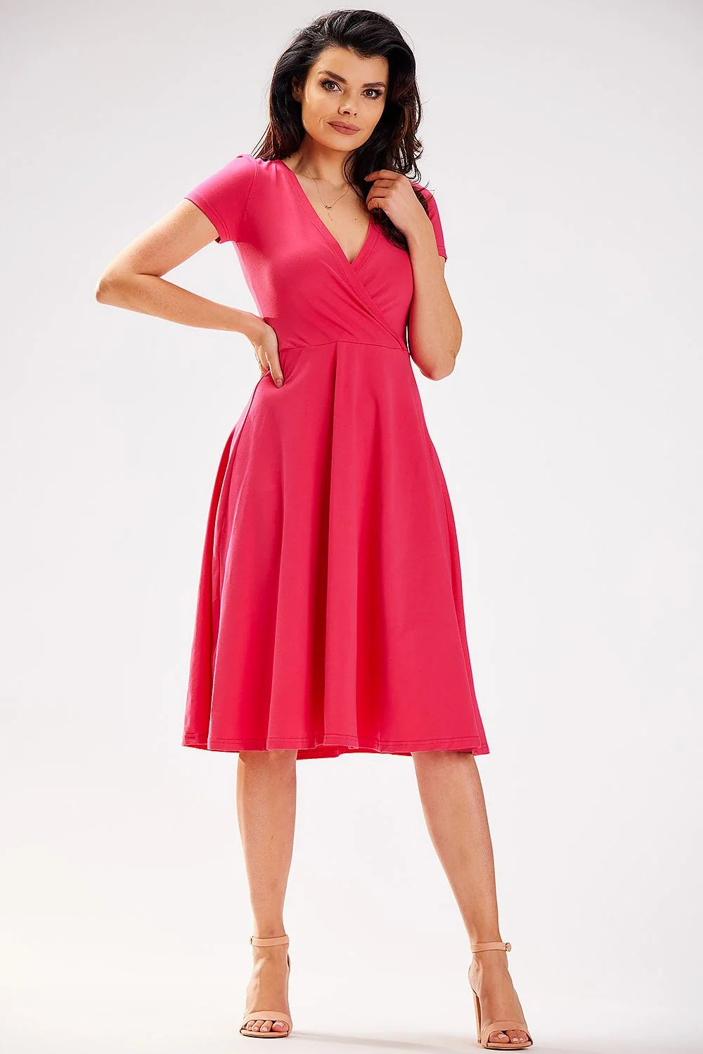 Robe féminine élégante Infinite You cache-cœur manches courtes coupe évasée polyvalente coton lycra Taille S M L XL
