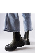 Bottes Chelsea pour femmes kaki foncé élastiques latéraux cuir écologique style urbain confortable plateau épais