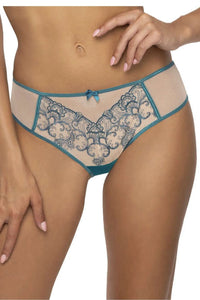 Bas de lingerie féminin élégant en dentelle floral beige turquoise coton élasthanne polyamide taille ajustable femme