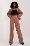 pantalon long Lakerta taille haute jambes larges crêpe structuré polyester élasthanne terracotta vieuxrose marron épuré chic office soirée confortable premium