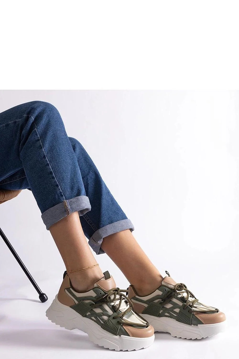 Baskets pour femmes style urbain beige kaki blanc cuir synthétique respirant confortable lacets ajustables